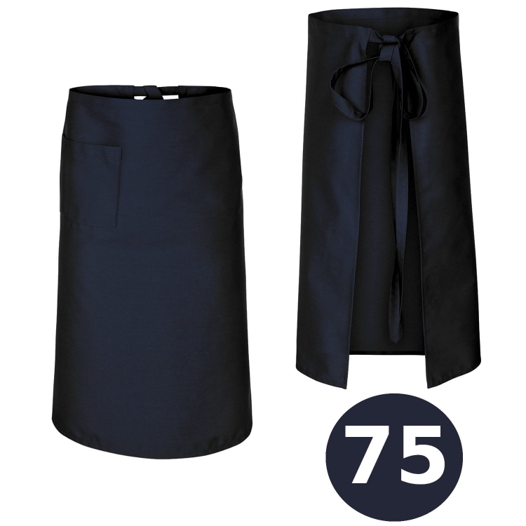 Dolga barmanska predpasnik v temno modri barvi, 75 cm.