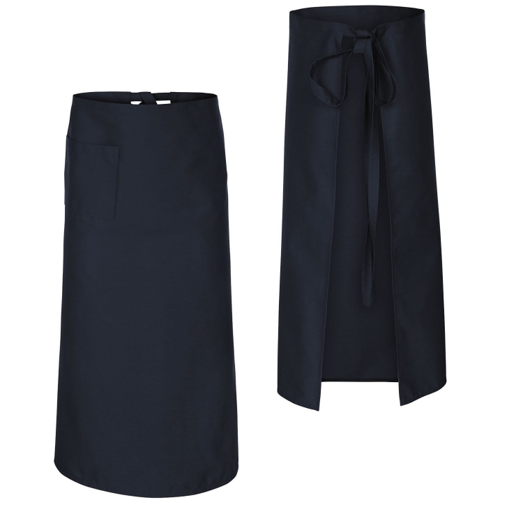 Dolga barmanska predpasnik v modri barvi.