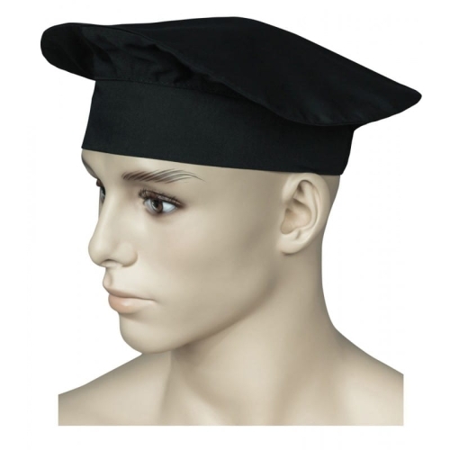 Nizka črna kuhinjska kapa šefa kuhinje.