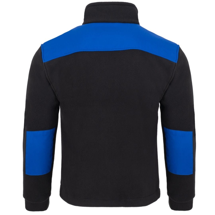 Medicinska polarna bluza s črnimi detajli v modri barvi.