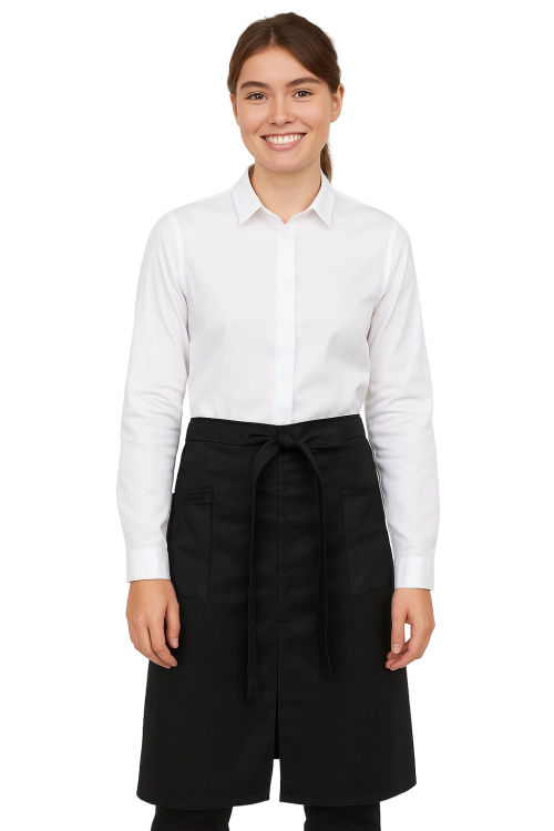 Długa zapaska kelnerska czarna 86 cm z rozcięciem