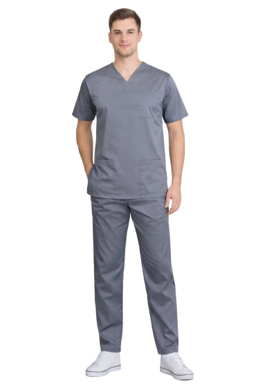Medicinski komplet moški sivi elastični – premium scrubs