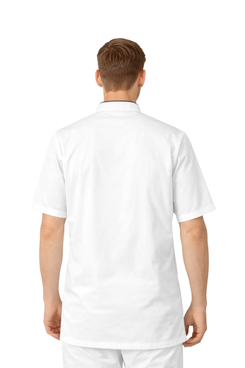 Bluza lekarska męska z granatową stójką i krótkim rękawem