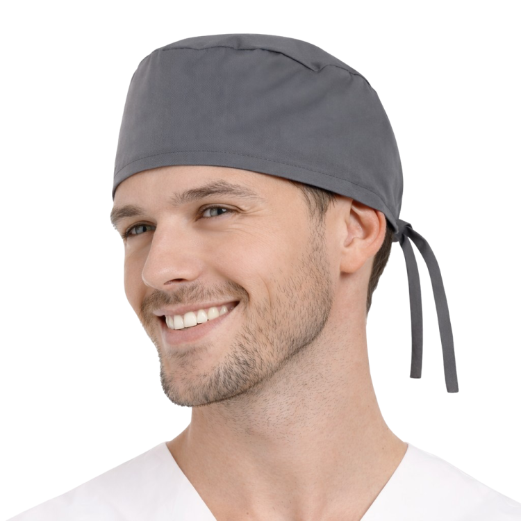 Czepek medyczny chirurgiczny wiązany unisex szary widok z boku.png