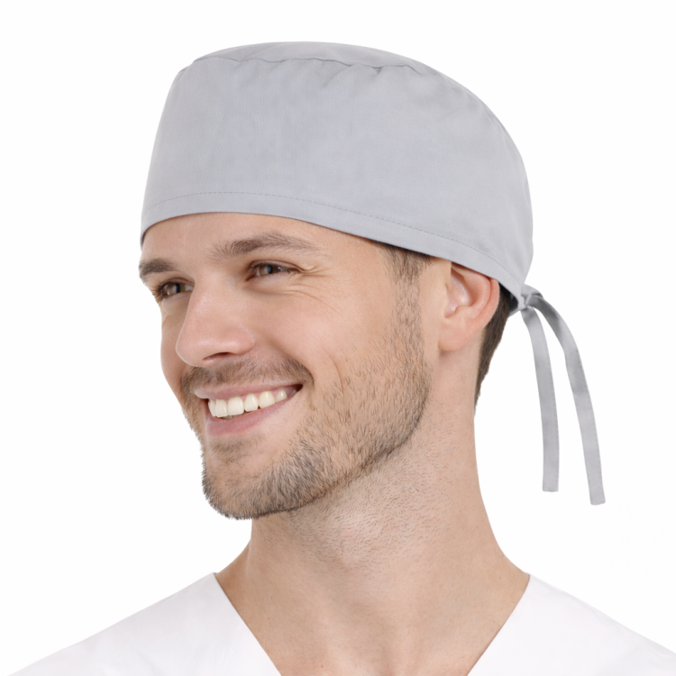 Czepek medyczny chirurgiczny wiązany unisex jasny szary widok z boku.png