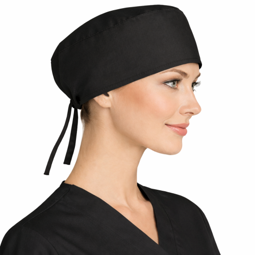 Czepek medyczny chirurgiczny wiązany na gumkach unisex czarny bok.png