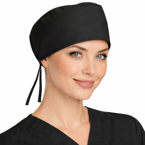 Czepek medyczny chirurgiczny wiązany na gumkach unisex czarny.png