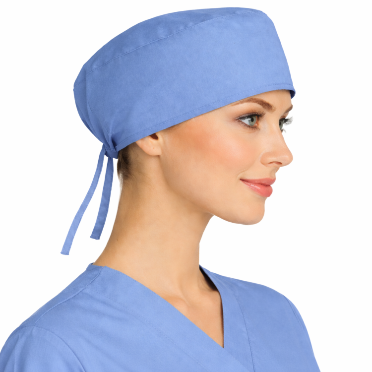 Czepek medyczny chirurgiczny wiązany na gumkach unisex niebieski bok.png