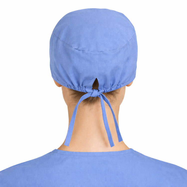 Czepek medyczny chirurgiczny wiązany na gumkach unisex niebieski tył.png