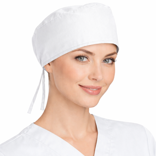 Czepek medyczny chirurgiczny wiązany na gumkach unisex biały.png