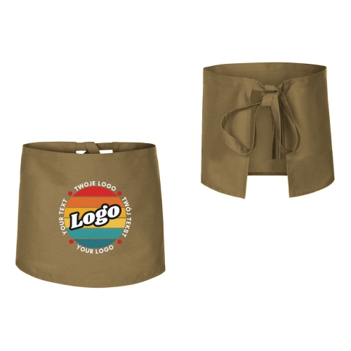 Zapaska kucharska krótka beżowa wiązana długość 40cm z twoim nadrukiem logo przód i tył.jpg