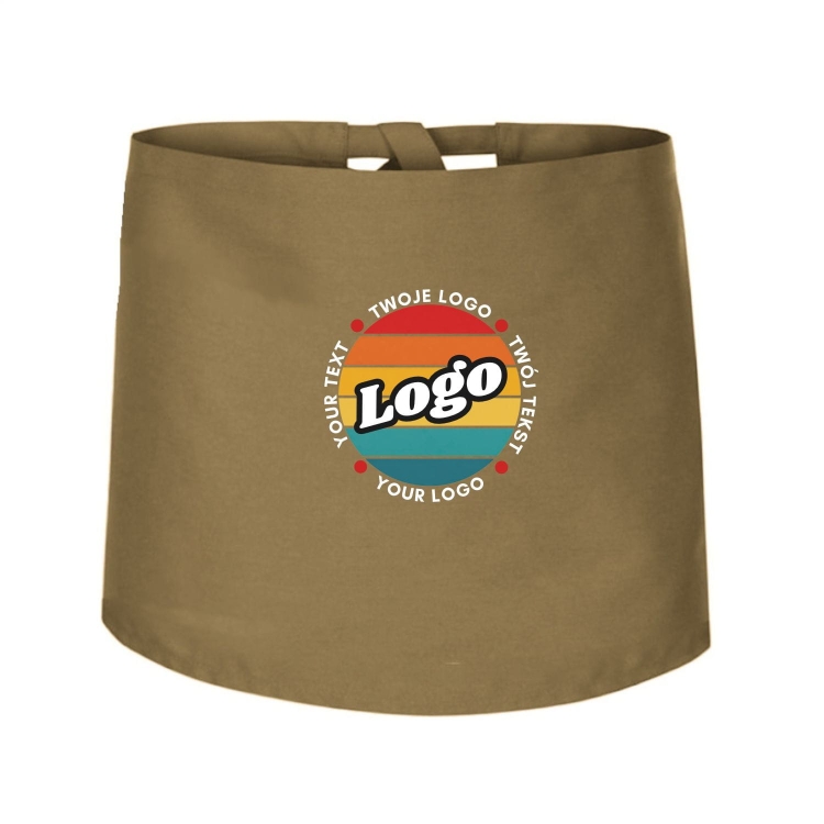 Zapaska kucharska krótka beżowa wiązana długość 40cm z twoim nadrukiem logo.jpg