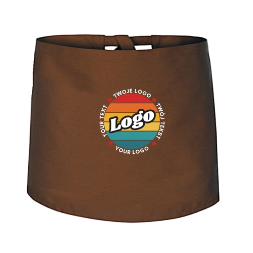 Zapaska kucharska krótka brązowa wiązana długość 40cm z twoim nadrukiem logo.jpg