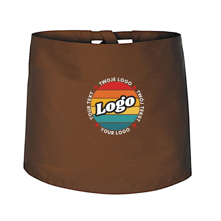 Zapaska kucharska krótka brązowa wiązana długość 40cm z twoim nadrukiem logo.jpg