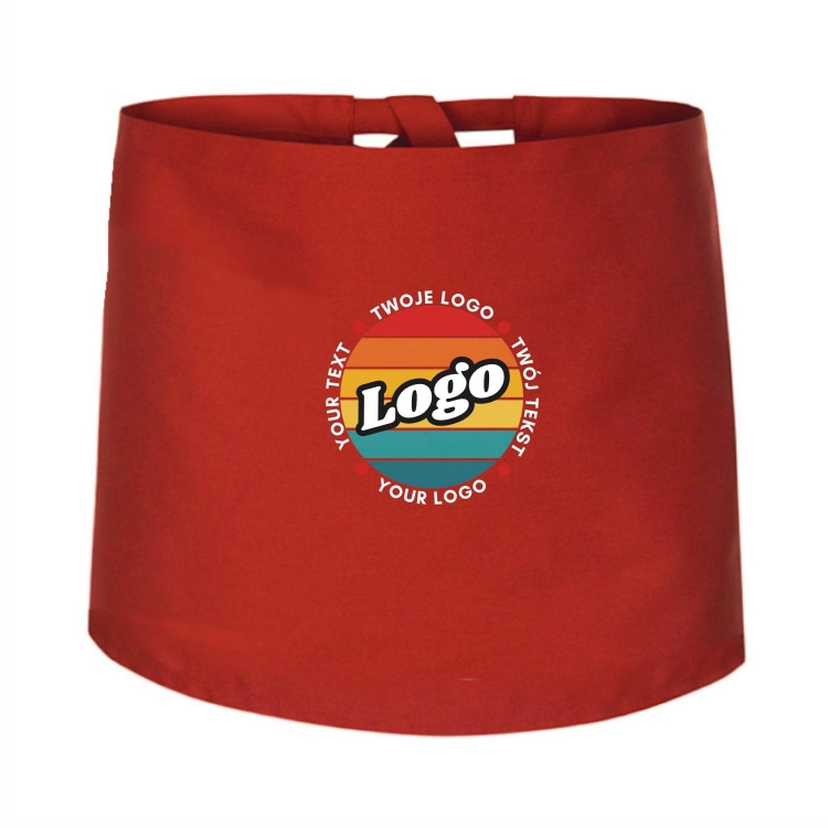Zapaska kucharska krótka czerwona wiązana długość 40cm z twoim nadrukiem logo.jpg