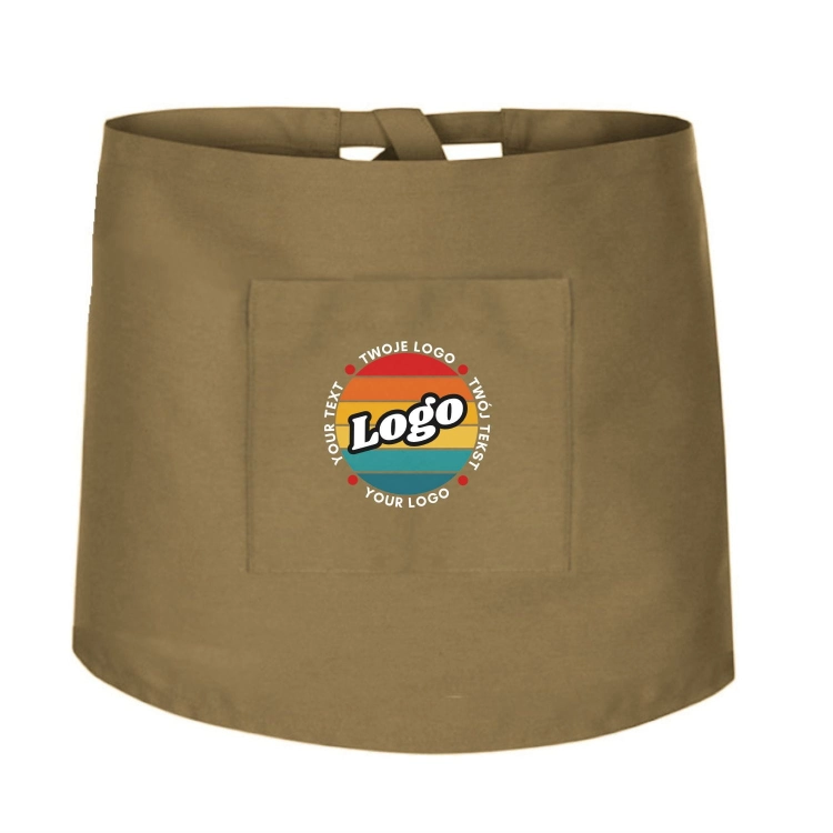 Zapaska kucharska krótka beżowa z kieszonką wiązana długość 40cm z twoim nadrukiem logo.jpg
