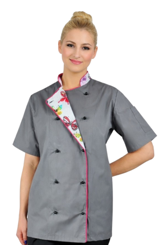 Bluza kucharska damska szara krótki rękaw