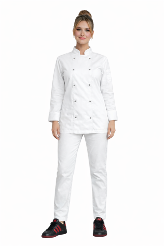 Komplet kucharski biały  damski z bluzą i spodniami.png