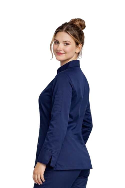 Bluza kucharska damska elastyczna kolor granatowy zapinana na napy