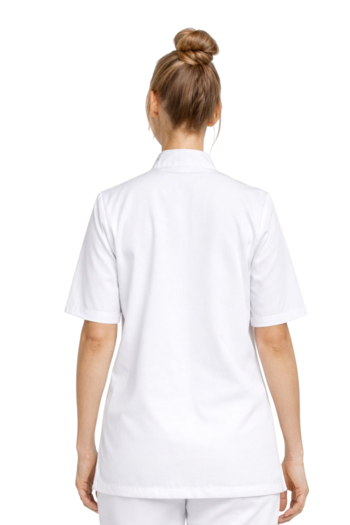 Bluza gastronomiczna  damska biała elastyczna ,zapinana na napy prosty krój