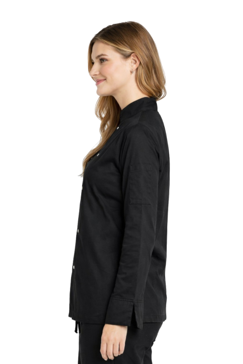 Czarna bluza damska kucharska ,elastyczna zapinana na napy ,prosty krój