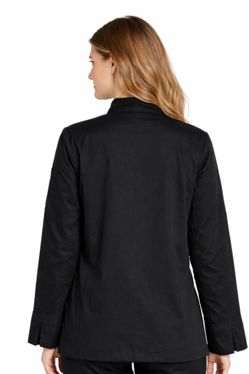 Czarna bluza damska gastronomiczna  ,elastyczna zapinana na napy ,prosty krój