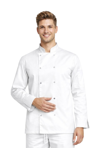 Bluza kucharska biała z długim rękawem zapinana  na napy