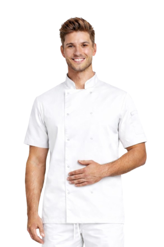 Elastyczna bluza kucharska krótki rękaw biała na napy