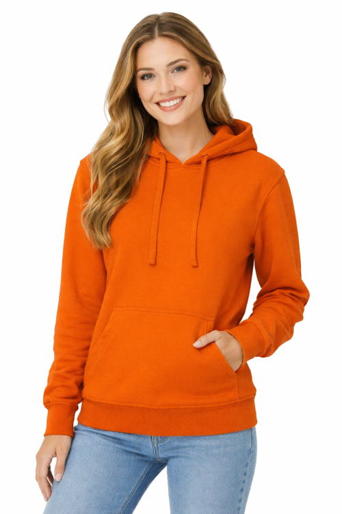 Bluza damska z kapturem kieszeniami pomarańczowa.png