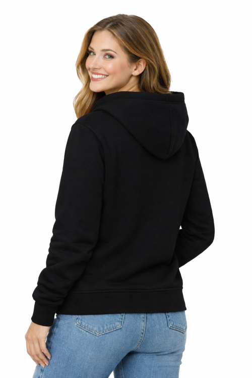 Bluza damska z kapturem kieszeniami czarna widok z tyłu.png