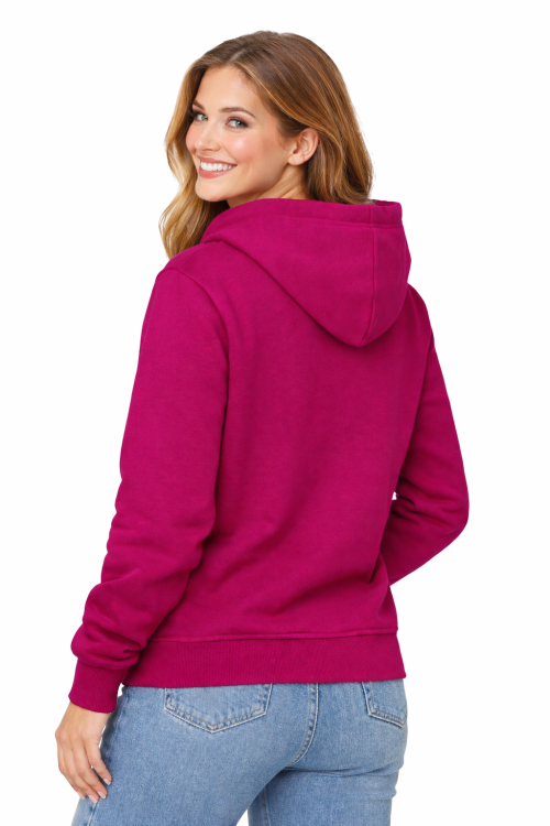 Bluza damska z kapturem kieszeniami fuksja widok z tyłu.png