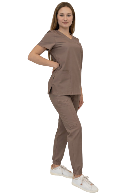 Komplet medyczny damski cappucino – scrubs CASUAL PREMIUM