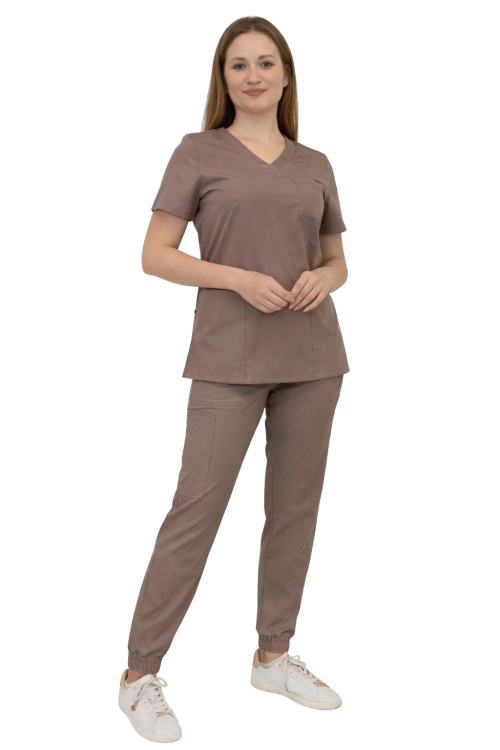 Damski komplet medyczny cappucino  – scrubs CASUAL PREMIUM