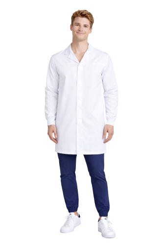 Fartuch laboratoryjny medyczny męski zapinany na rzepy rekaw długi kolor biały.png