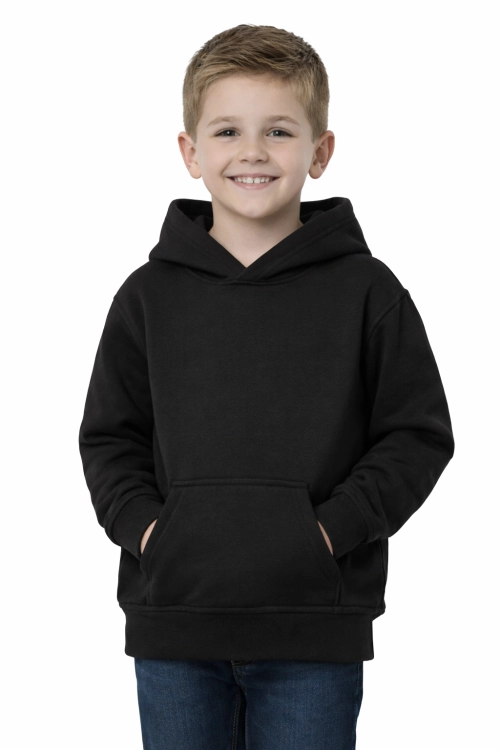 Bluza sportowa z kapturem i długim rękawem dziecięca dla chłopca i dziewczynki czarna widok chłopca.png