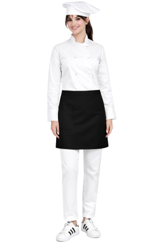 Damski zestaw kucharski biały , kompletny uniform kucharski,zapaska czarna
