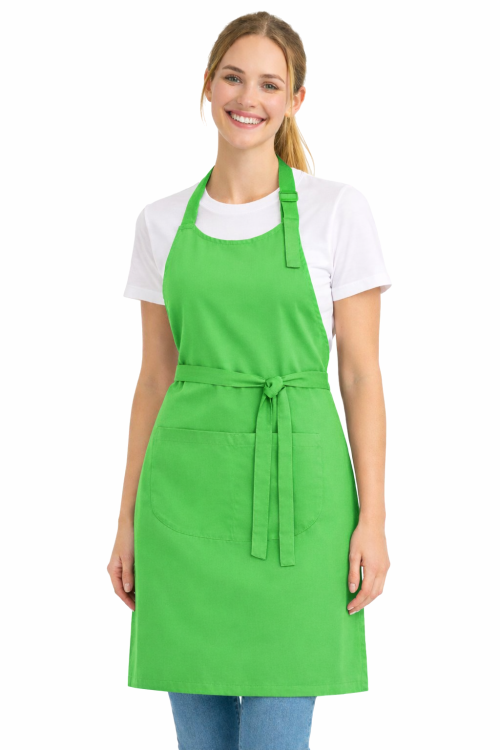 Fartuszek zapaska z karczkiem i kiesznią wiazany w pasie kolor zielony.png