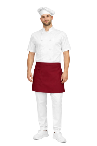 Zestaw kucharski z krótkim rękawem – uniform szefa kuchni ,biały z bordową  zapaską.png