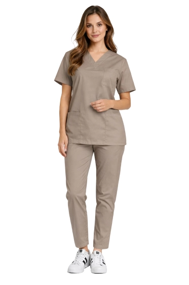 Medicinski komplet CLINIC - Bluza in hlače cigaretki barve cappuccino