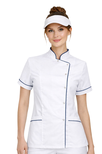 BLUZA KUCHARSKA NA ZATRZASKI Z GRANATOWĄ LAMÓWKĄ.png