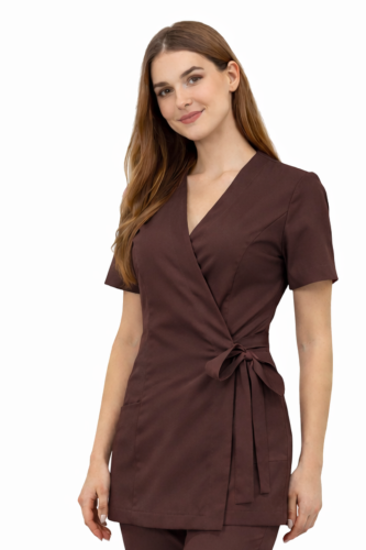 Żakiet kopertowy czekoladowy  z krótkim rękawem.png