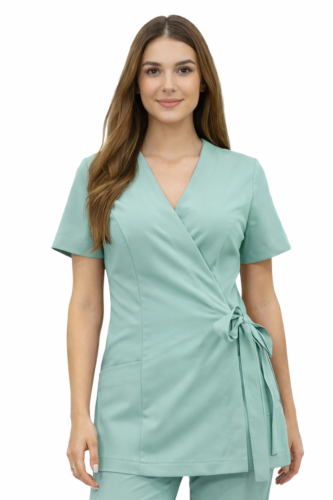 Żakiet kopertowy w miętowej kolorystyce z krótkim rękawem