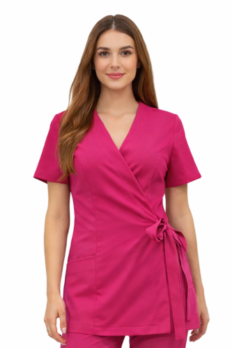 Żakiet kopertowy w amarantowym kolorze z krótkim rękawem