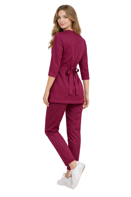 Damski komplet medyczny BASIC PREMIUM wiśniowy – 3/4 rękaw