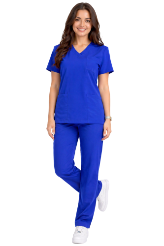 Damski komplet medyczny Casual  PREMIUM w kolorze chabrowym ,spodnie proste klasyczne.png