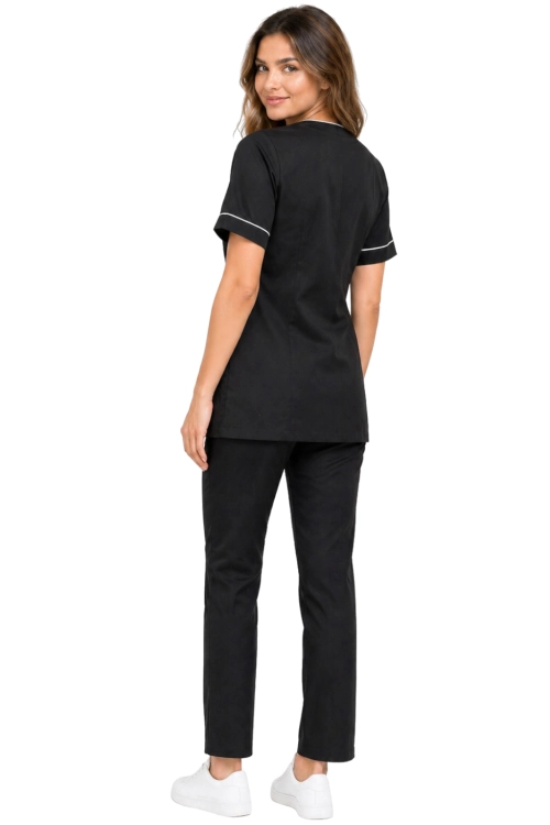 Damski komplet medyczny czarny  z białą lamówką PHARMACY COMFORT