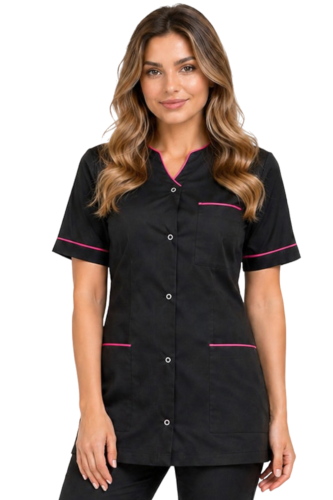 Żakiet medyczny damski czarny z różową lamówką