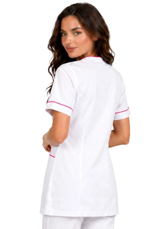 Biały żakiet medyczny kosmetyczny biały z lamówką amarant