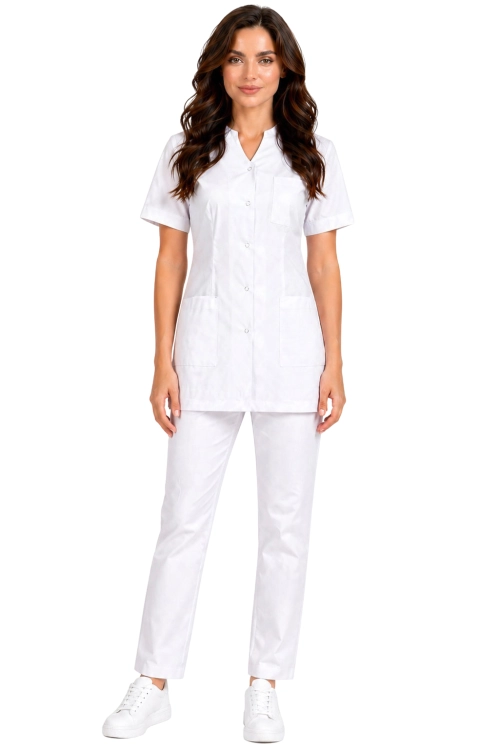 Komplet medyczny damski PHARMACY COMFORT biały  z białą lamówką