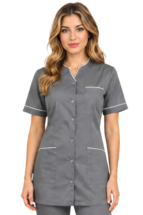 Żakiet kosmetyczny medyczny damski w kolorze szarym z biała lamówką